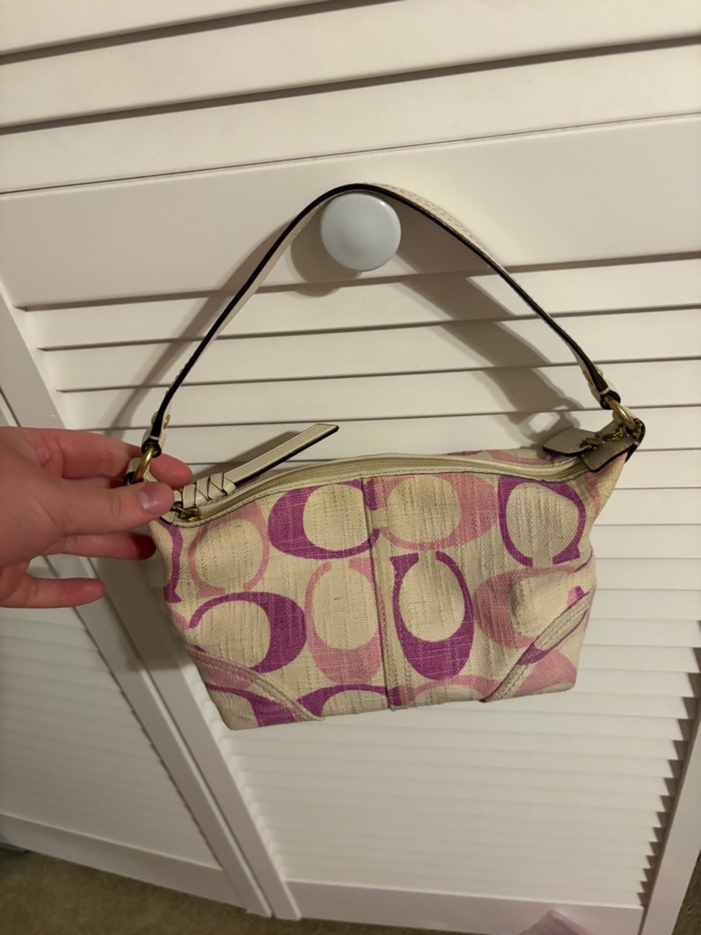 Rare vintage coach Pink and Cream Logo-Print Wristlet Bag